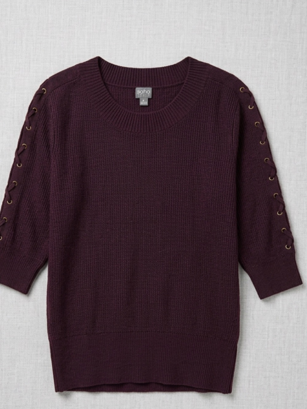 Soho New York & Co. Burgundy Lace-Up Sleeve Sweater Merlot Knit Pullover